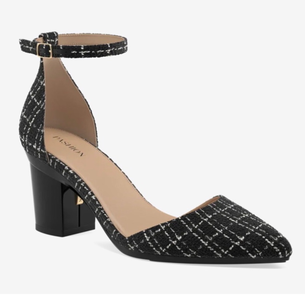 Pashion footwear- dorsay- coal tweed- 3”block - 8.5
